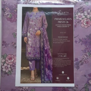 Elaya Unstiched 3pc lawn suit (original) - purple