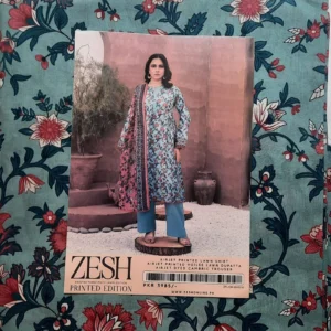 Zesh Unstiched 3pc lawn suit - blue (original)