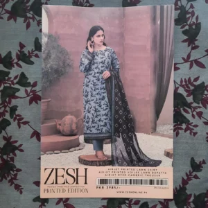 Zesh Unstiched 3pc lawn suit - grayish blue (original)