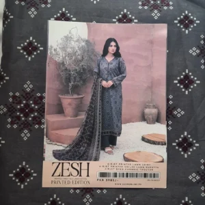 Zesh Unstiched 3pc lawn suit - grey (original)