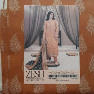 Zesh Unstiched 3pc lawn suit - mustard yellow (original)