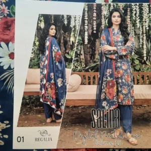 Salina by Regalia Unstiched lawn 3pc - blue