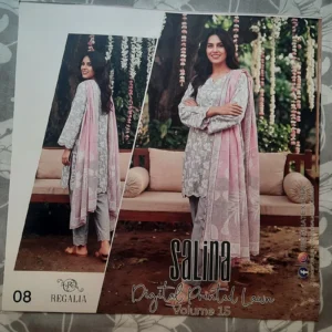 Salina by Regalia Unstiched lawn 3pc - grey & pink (3)